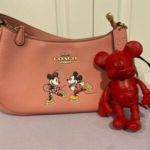 **BUNDLE Disney X Coach Teri Shoulder Bag Ice Skate Motif  Keychain Travel Logo‎